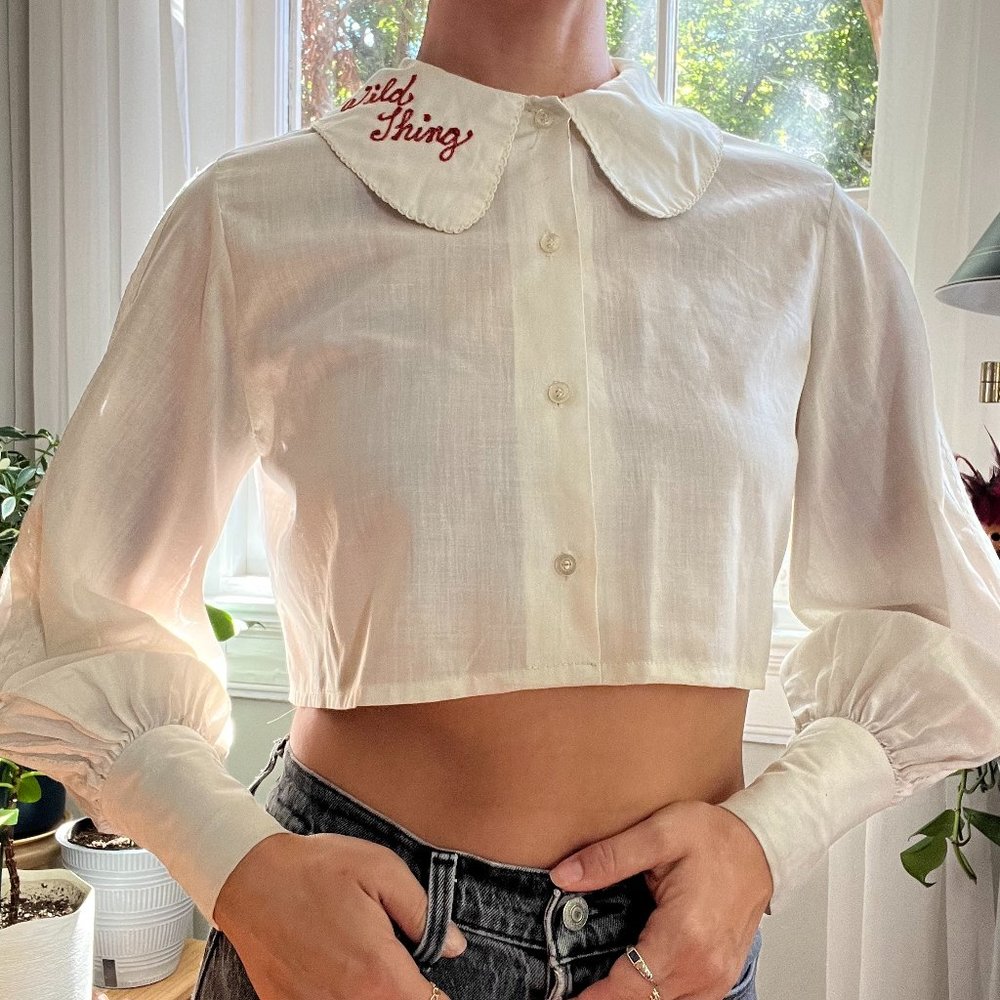 Wild Thing Vintage White Cropped Blouse - Size S